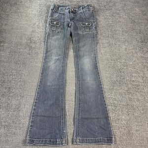 Bongo Low Rise Flare Jeans Women 00 Blue Cargo Pocket Y2K Vintage 32 Inseam